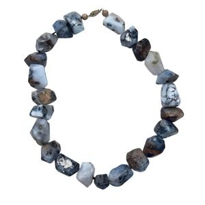 Vintage 14k Gold Agate Bead Necklace Signed GSJ